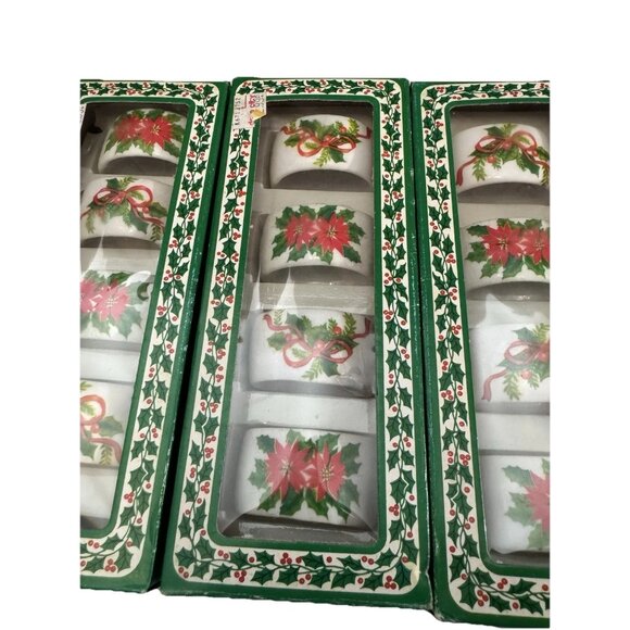 Handcrafted New Ceramic Christmas Napkin Rings Set of 16 Poinsettia & Holly VTG! - Picture 2 of 4